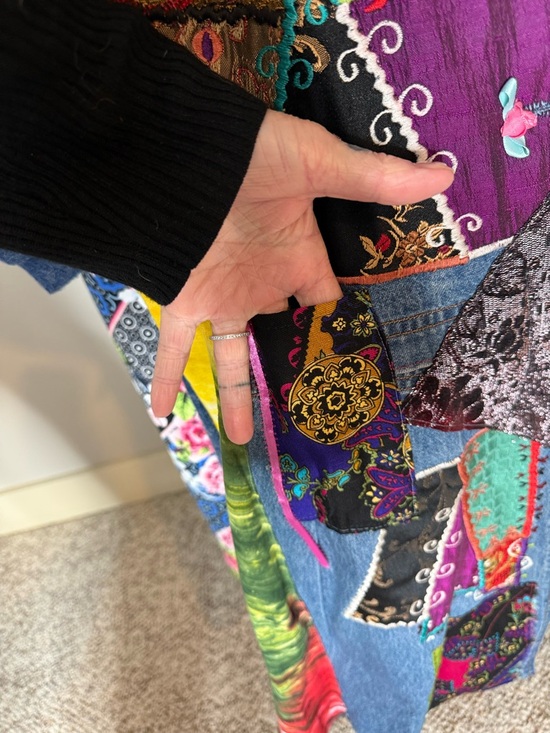 AMBER STUDIOS One Of A Kind Denim Jean Maxi Coat Duster Art To Wear Boho Large - Picture 8 of 16